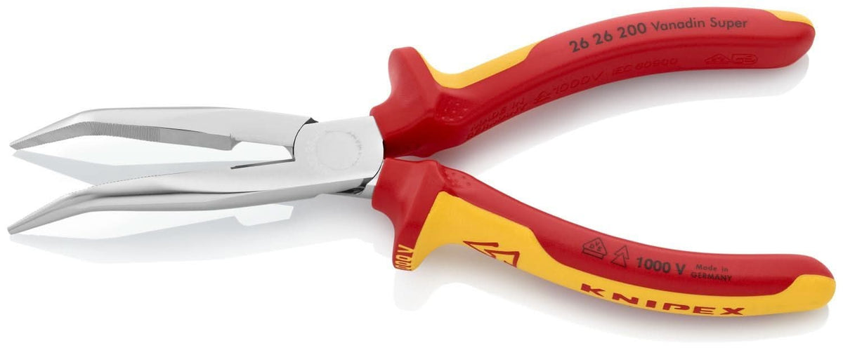 Knipex 26 26 200 Long Nose 40&deg; Angled Pliers with Cutter-1000V Insulated