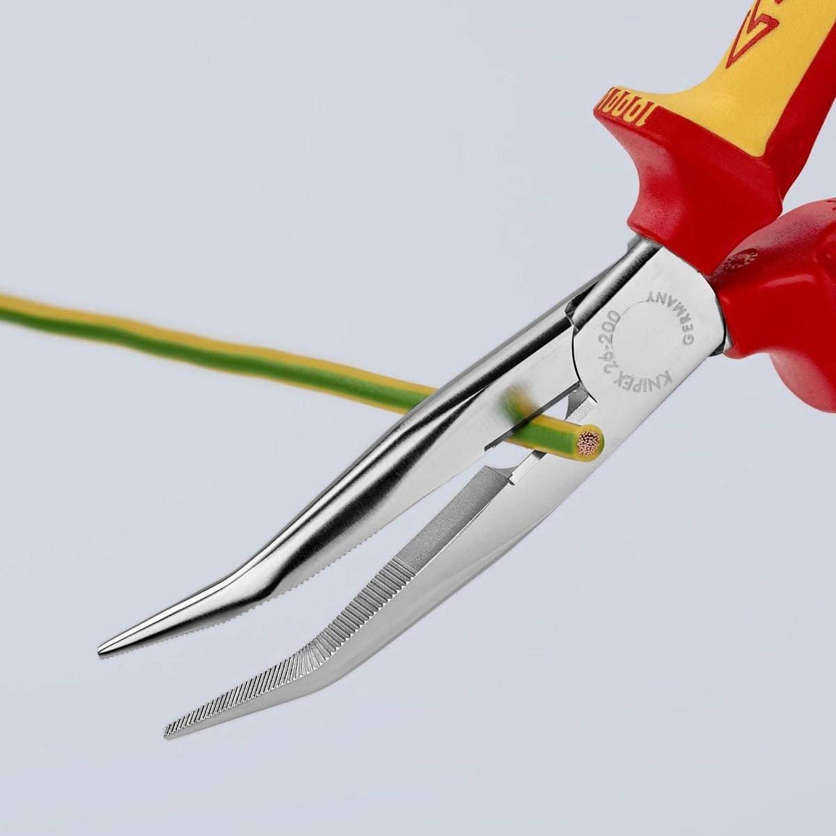Knipex 26 26 200 Long Nose 40&deg; Angled Pliers with Cutter-1000V Insulated
