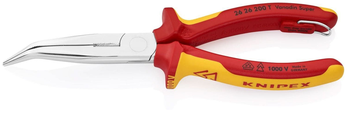 Knipex 26 26 200 Long Nose 40&deg; Angled Pliers with Cutter-1000V Insulated