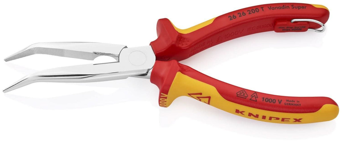Knipex 26 26 200 Long Nose 40&deg; Angled Pliers with Cutter-1000V Insulated