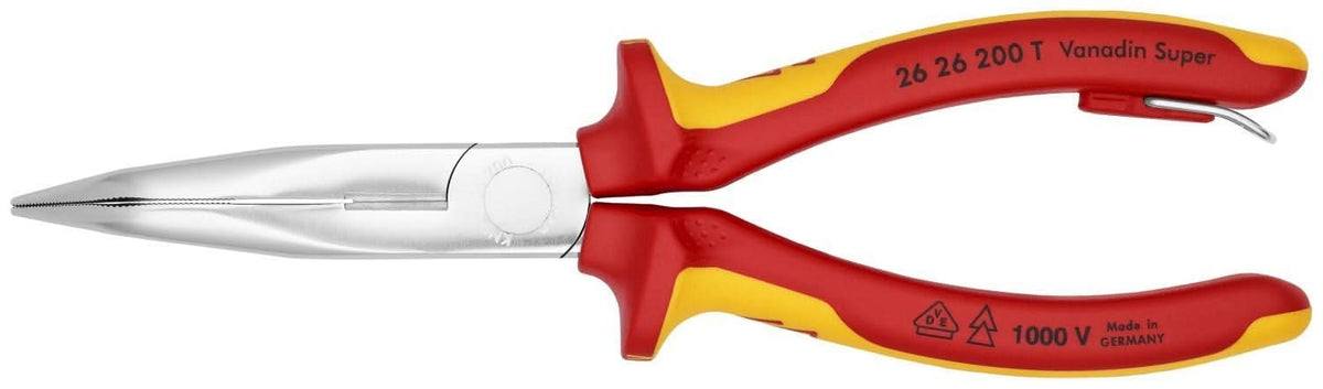 Knipex 26 26 200 Long Nose 40&deg; Angled Pliers with Cutter-1000V Insulated