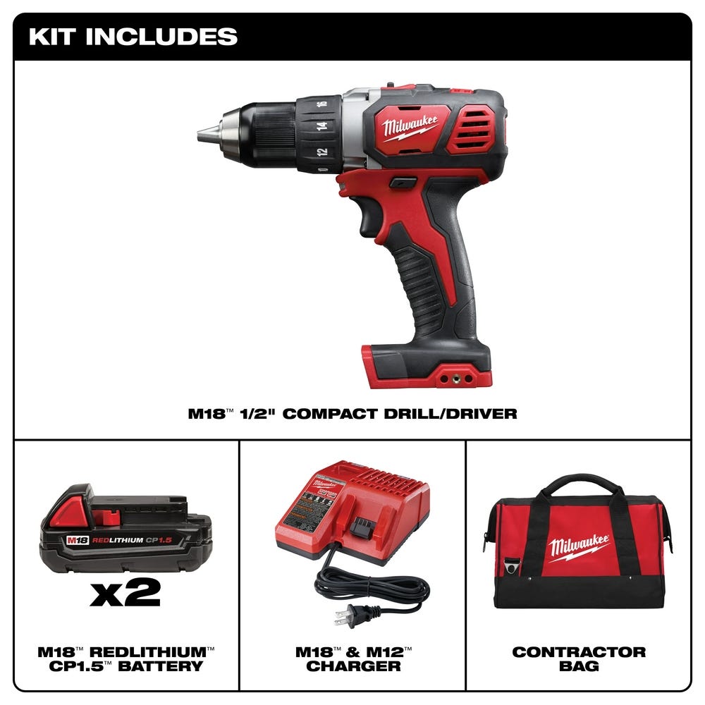 Milwaukee 2606-22CT M18 Compact 1/2" Drill Driver Kit