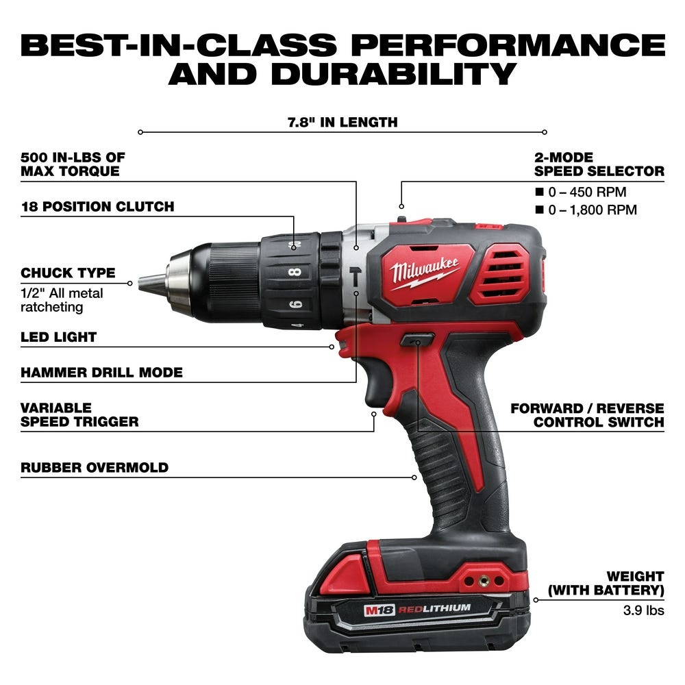Milwaukee 2607-22CT M18 Compact 1/2" Hammer Drill/Driver Kit