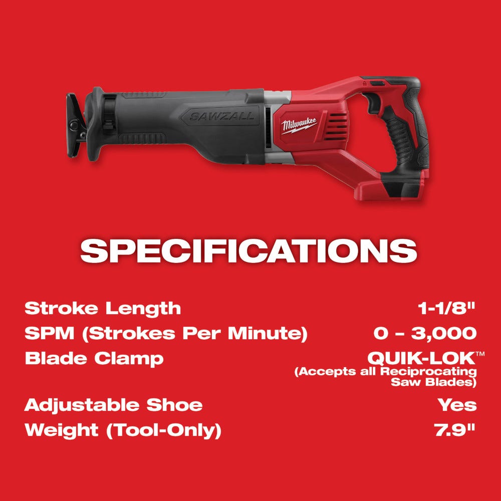 Milwaukee 2621-20 Sawzall M18 Cordless Recip Saw - Tool Only