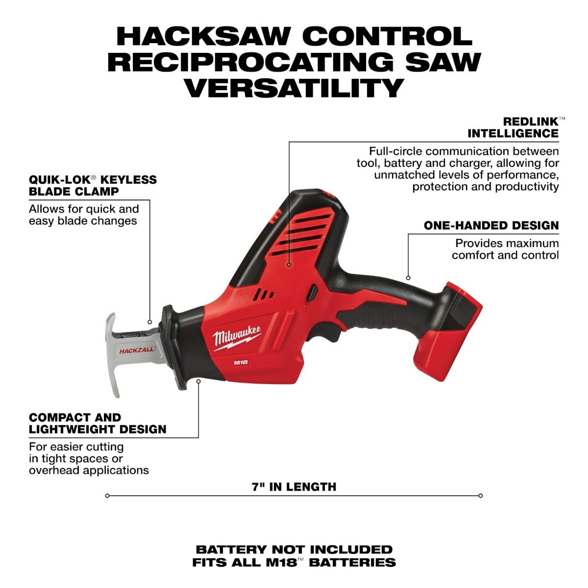 Milwaukee 2625-20 M18 Hackzall One-Handed Reciprocating Sawzall