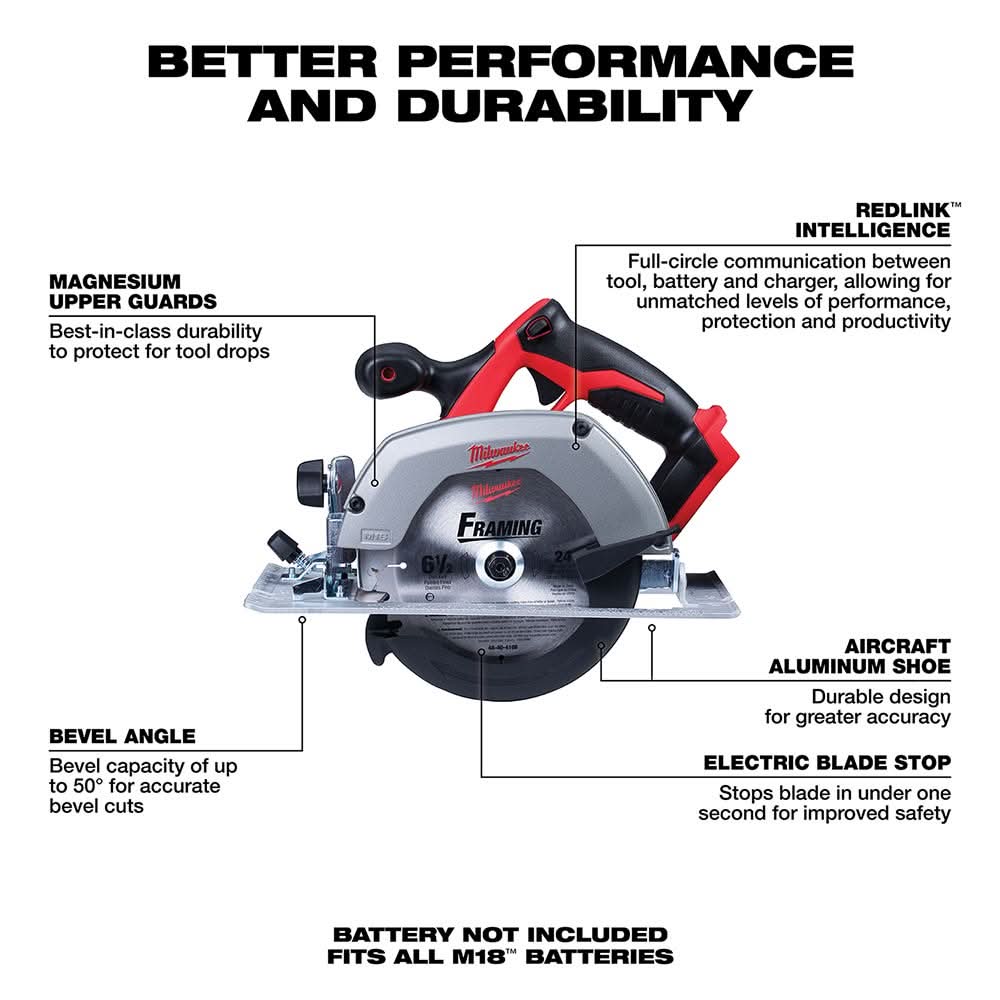 Milwaukee M18 6-1/2" Circular Saw with M18 REDLITHIUM HIGH OUTPUT XC 6.0Ah Battery 2-Pack