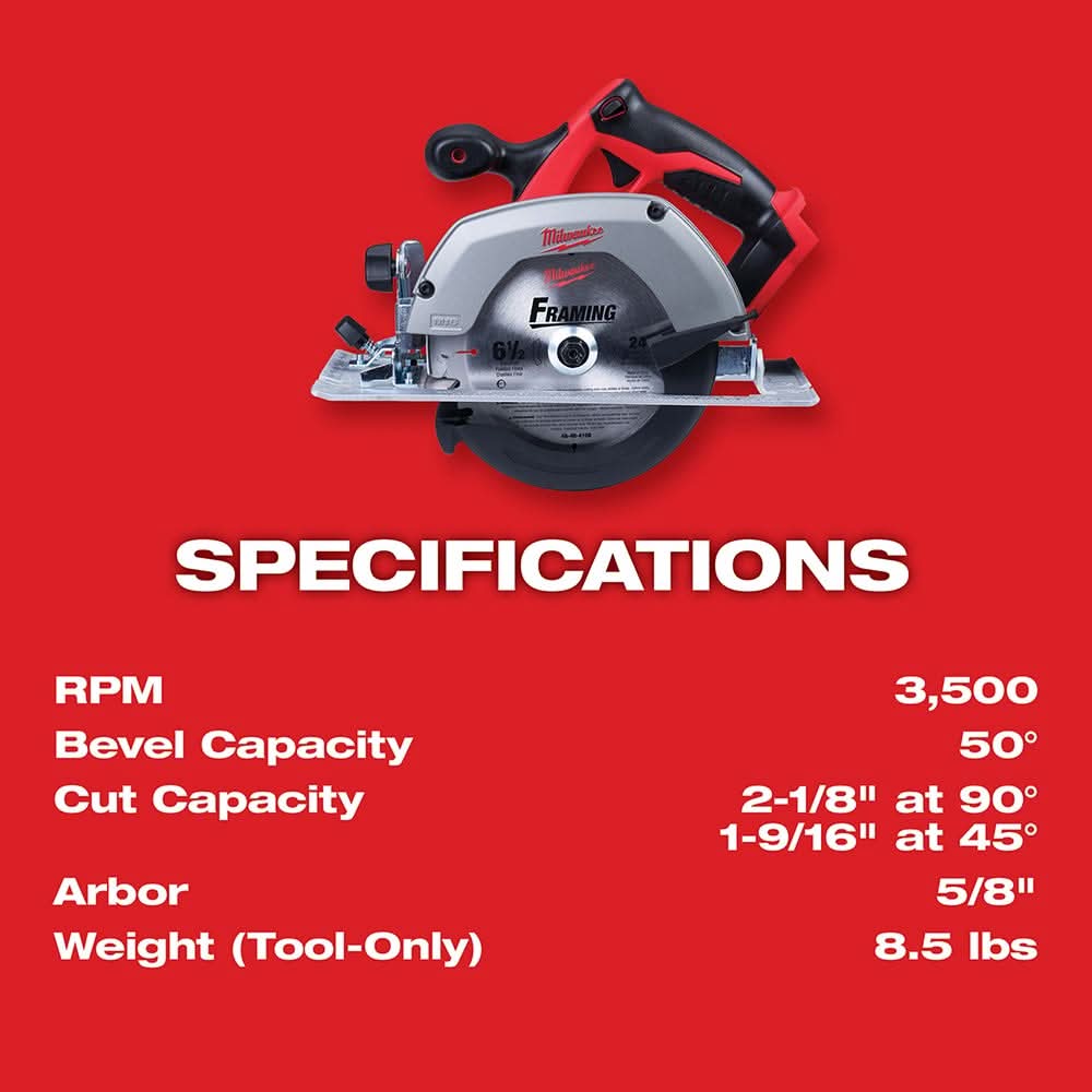 Milwaukee M18 6-1/2" Circular Saw with M18 REDLITHIUM HIGH OUTPUT XC 6.0Ah Battery 2-Pack