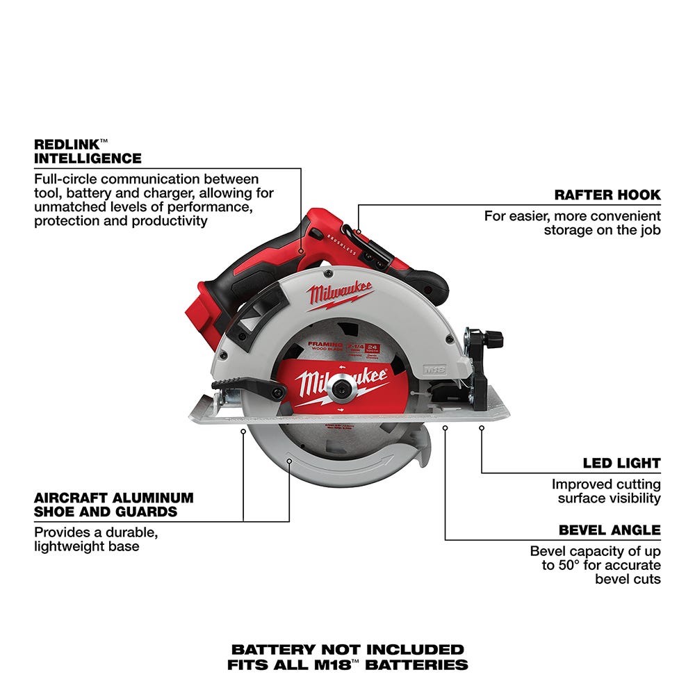 Milwaukee 2631-20 M18 Brushless 7-1/4" Circular Saw, Tool Only