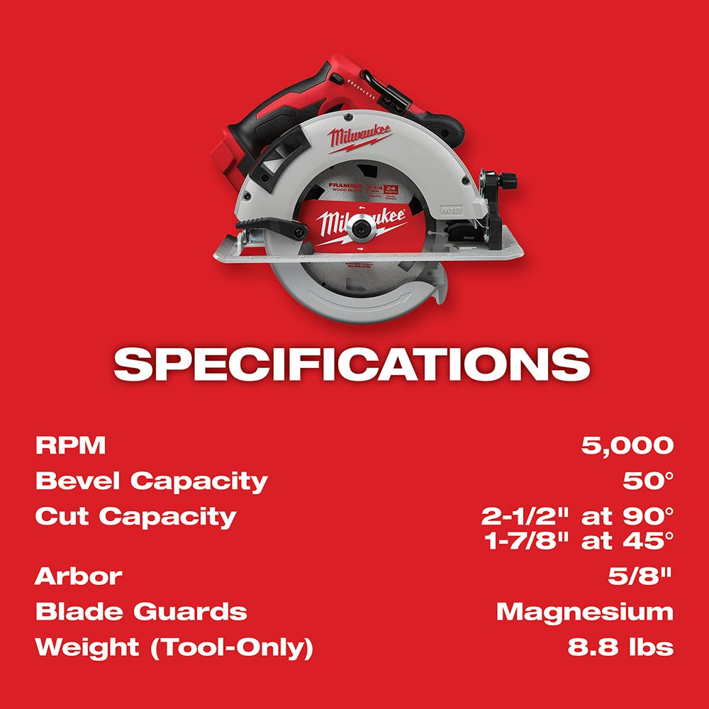 Milwaukee 2631-20 M18 Brushless 7-1/4" Circular Saw, Tool Only