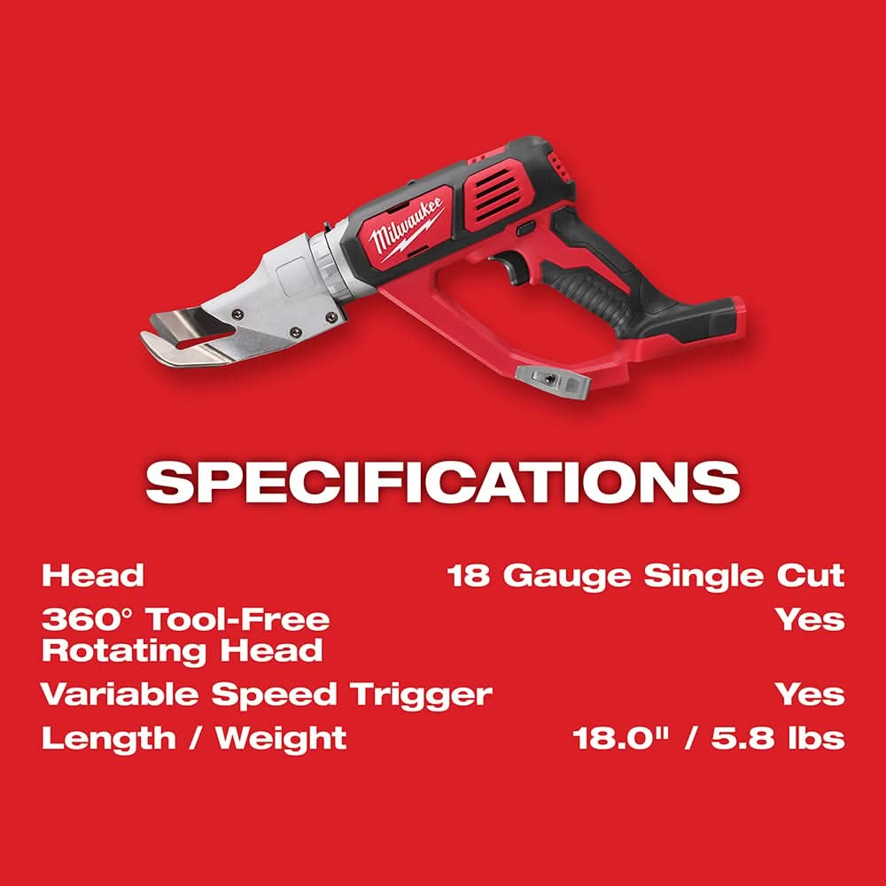 Milwaukee 2637-20 M18 Cordless 18 Gauge Single Cut Shear – Tool Nut