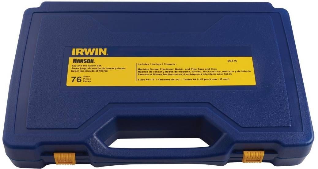 Irwin 26376 HANSON Machine Screw/Fractional/Metric Tap And Die Set 76 Piece Set