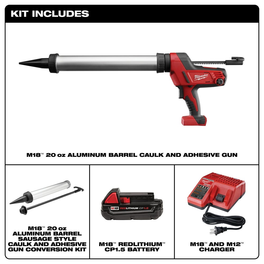 Milwaukee 2642-21CT M18 Cordless 20-oz Aluminum Barrel Caulk and Adhesive Gun Kit