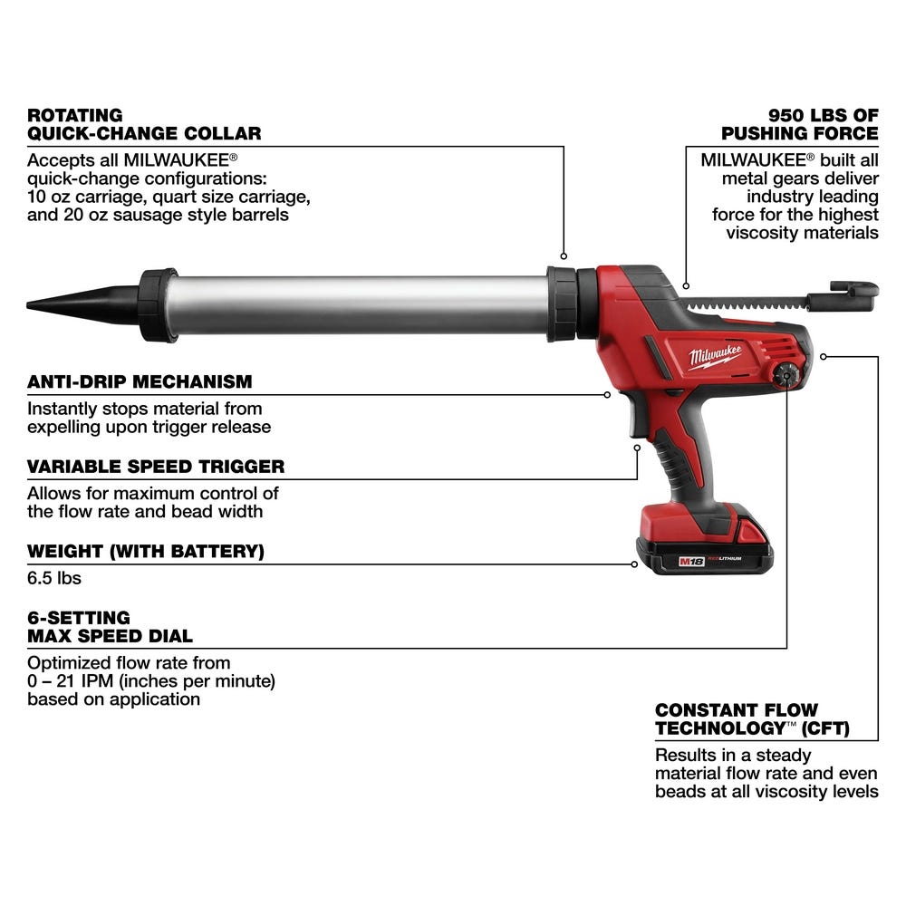 Milwaukee 2642-21CT M18 Cordless 20-oz Aluminum Barrel Caulk and Adhesive Gun Kit