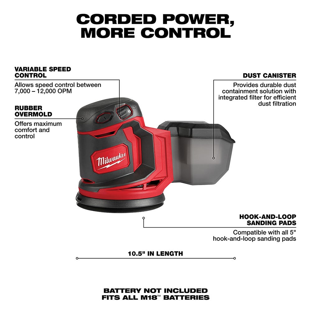Milwaukee 2648-20 M18 Cordless 5-Inch Random Orbit Sander, Tool Only