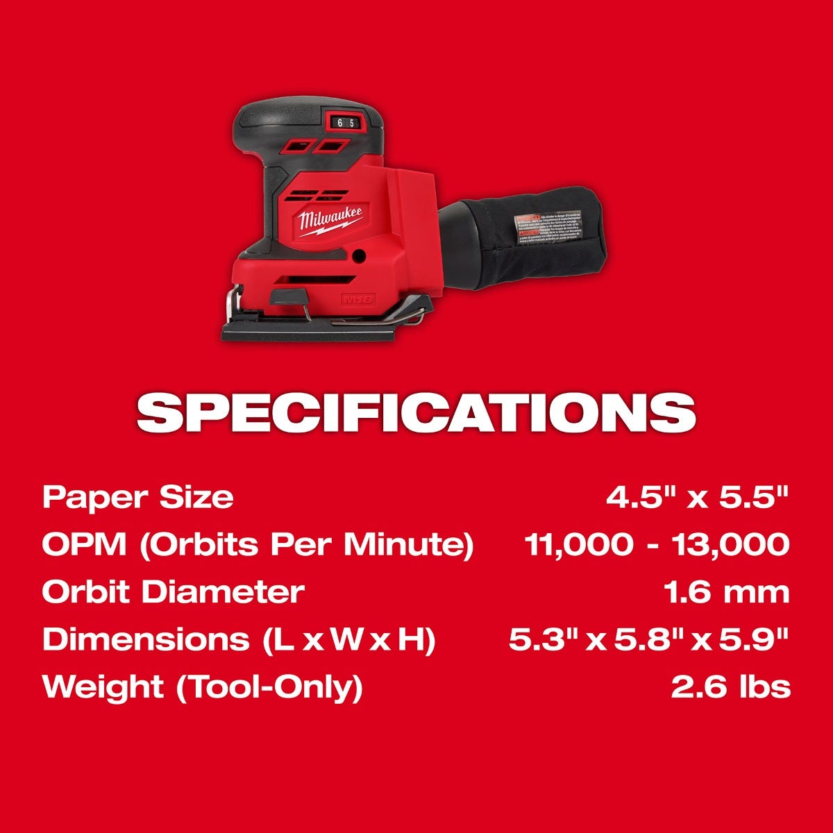 Milwaukee 2649-20 M18 1/4-Sheet Orbital Sander