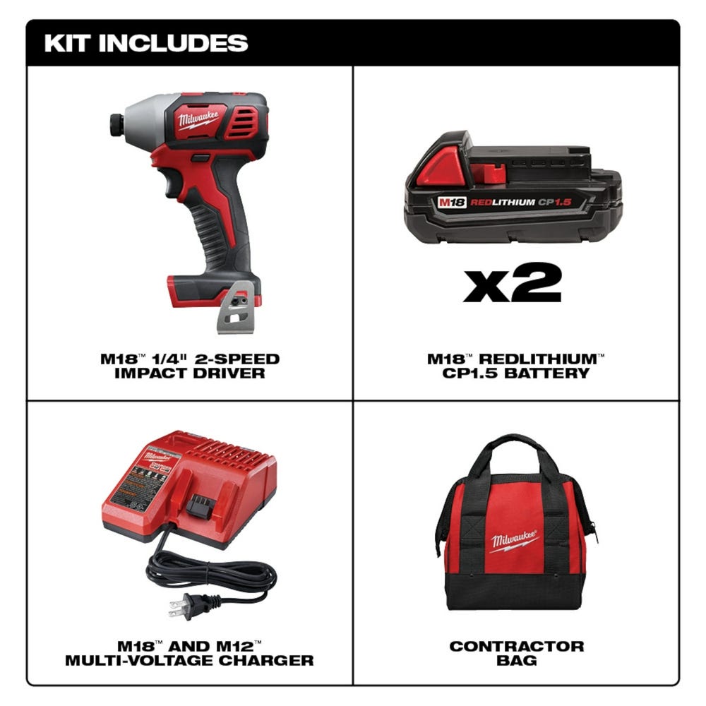 Milwaukee 2656-22CT M18 1/4-Inch Hex Impact Driver 1.5Ah CP Kit