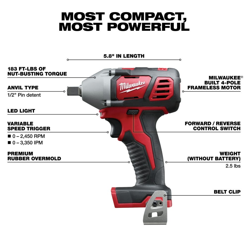 Milwaukee 2659-20 M18 1/2" Impact Wrench with Pin Detent