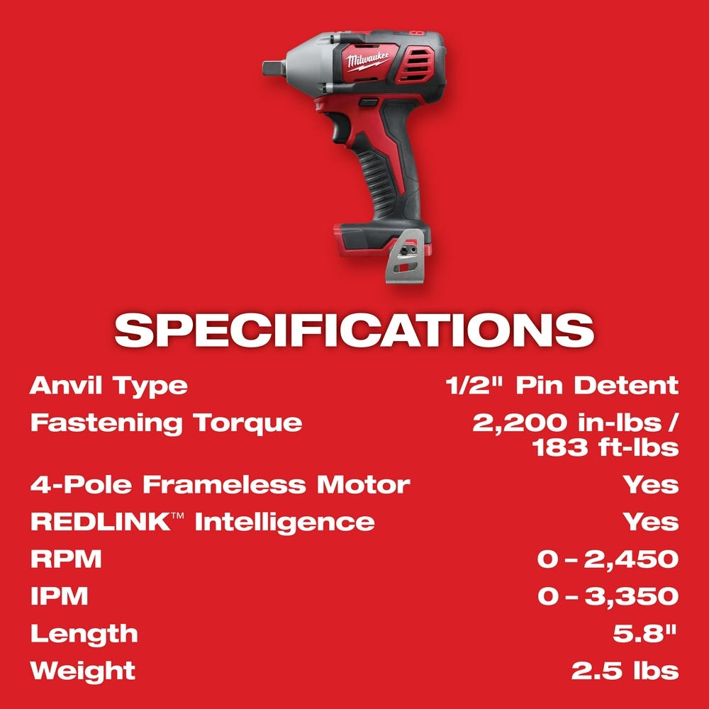 Milwaukee 2659-20 M18 1/2" Impact Wrench with Pin Detent