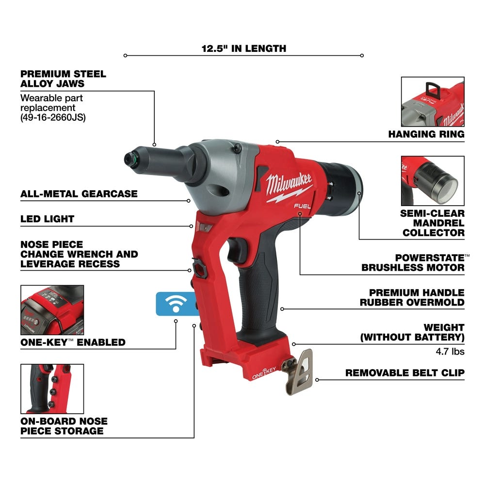 Milwaukee 2660-20 M18 FUEL 1/4-Inch Blind Rivet Tool with ONE-KEY, Tool Only