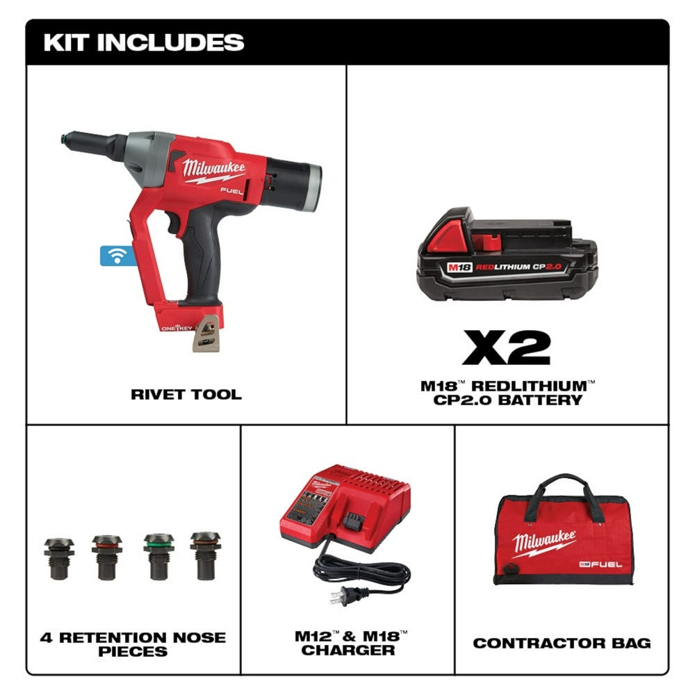 Milwaukee 2660-22CT M18 FUEL 1/4-Inch Blind Rivet Tool with ONE-KEY 2.0Ah Kit