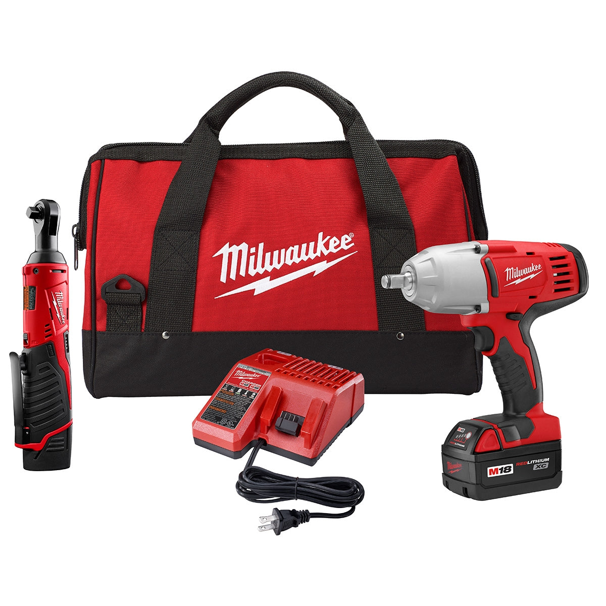 Milwaukee 2663-22RH M18/M12 3/8-in. Ratchet and 1/2-in. Impact Wrench with Friction Ring Combo Kit