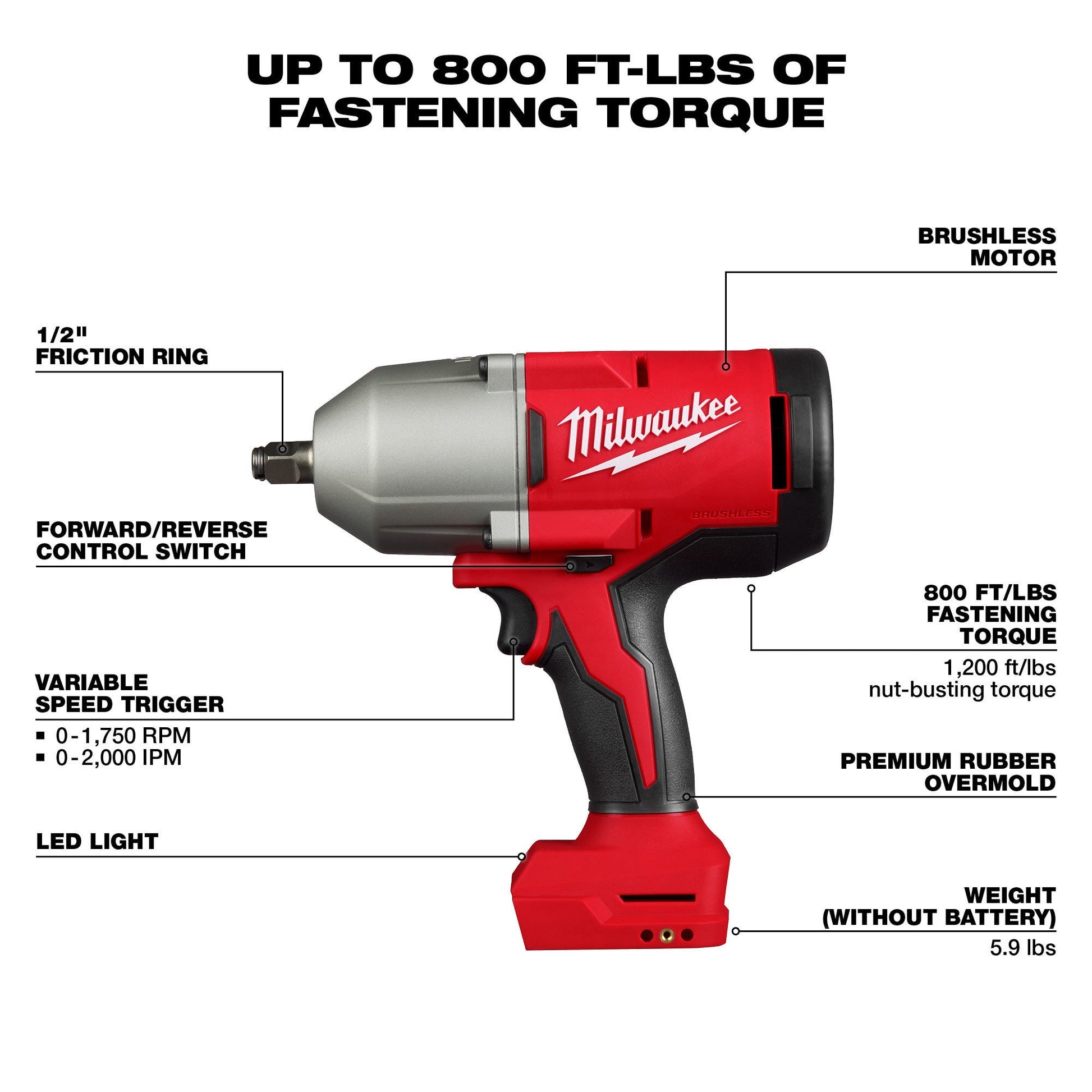 Milwaukee 2666-20 M18 Brushless 1/2" High Torque Impact Wrench w/ Friction Ring