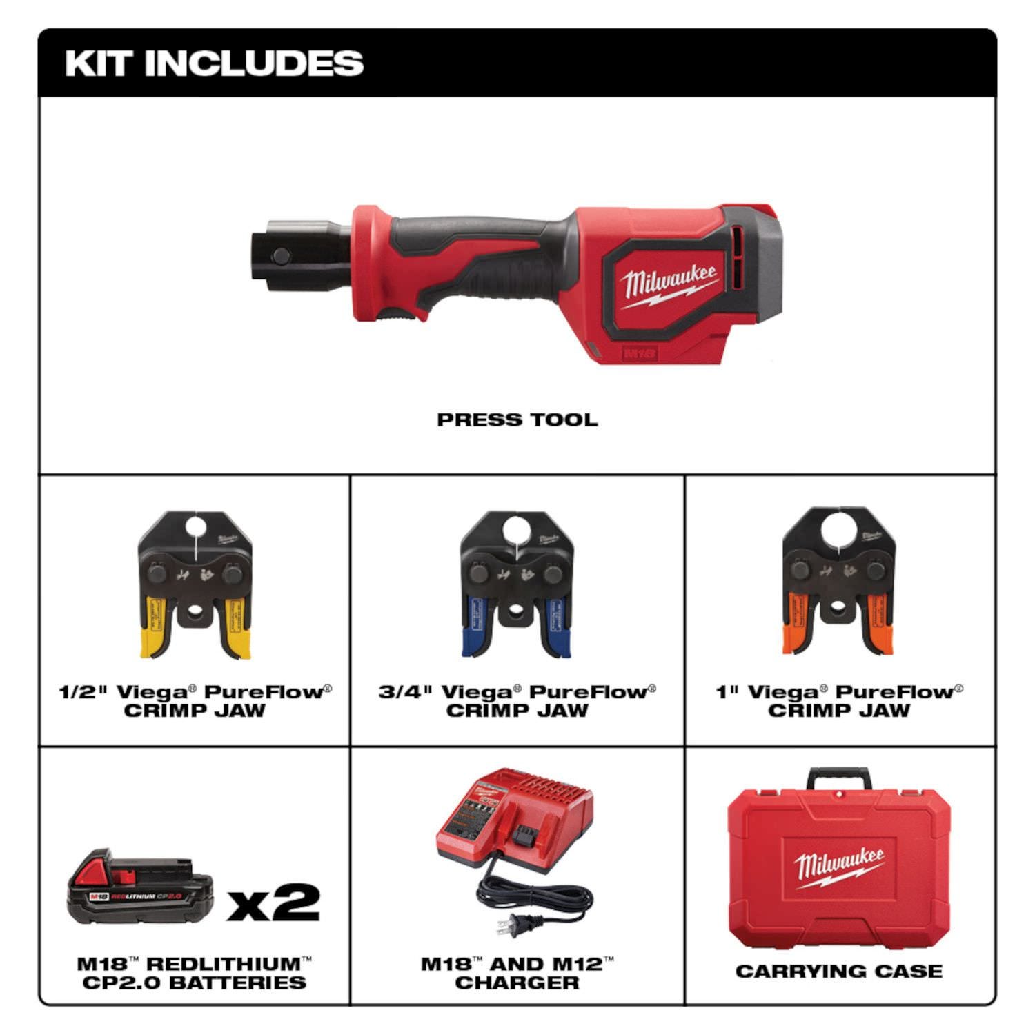 Milwaukee 2674-22P M18 Short Throw Press Tool Kit w/ Viega PureFlow Jaws