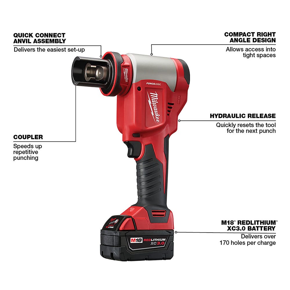 Milwaukee 2676-22 Force Logic M18 10-Ton Knockout Tool 1/2" to 2" Kit
