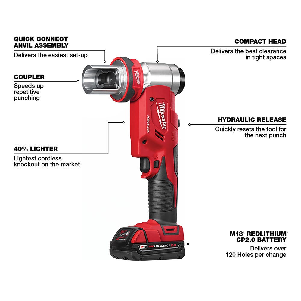 Milwaukee 2676-23 Force Logic M18 10-Ton Knockout Tool 1/2" to 4" Kit