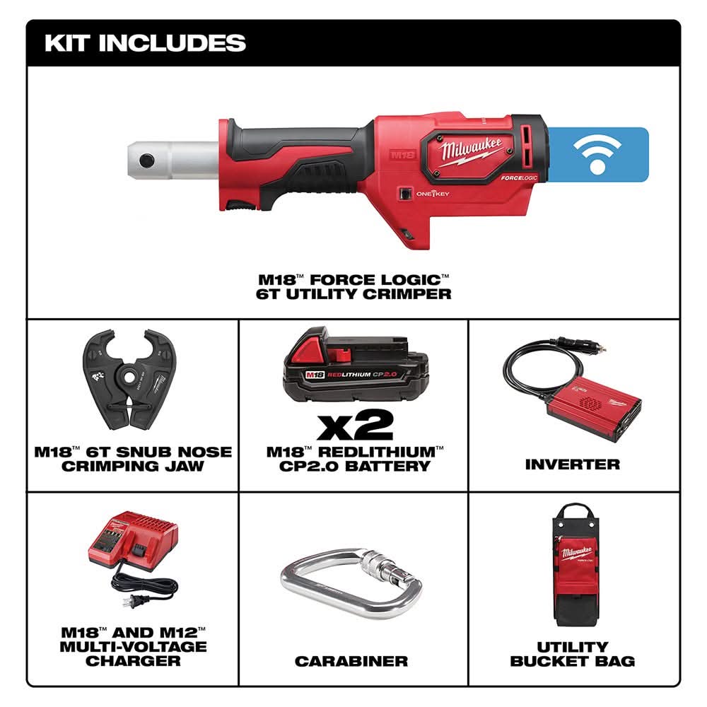 Milwaukee 2678-22 M18 FORCE LOGIC 6T Utility Crimper Kit with D3 Grooves "Snub Nose"