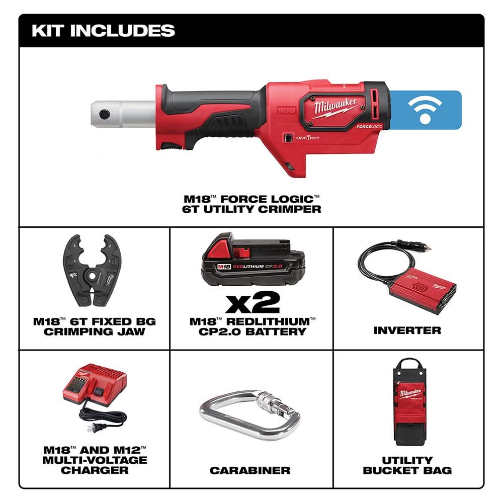 Milwaukee 2678-22BG M18FORCE LOGIC 6T Utility Crimper Kit with D3 Grooves and Fixed BG Die