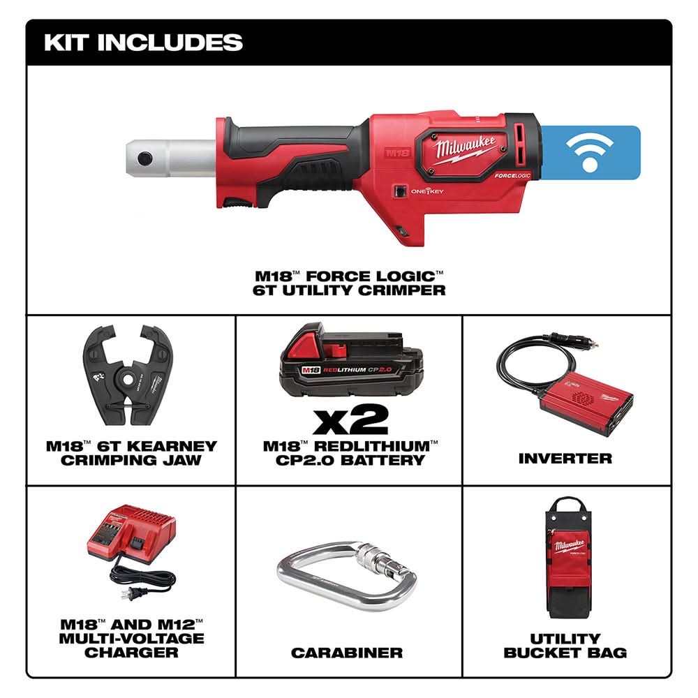 Milwaukee 2678-22K M18FORCE LOGIC 6T Utility Crimper Kit with Kearney Grooves