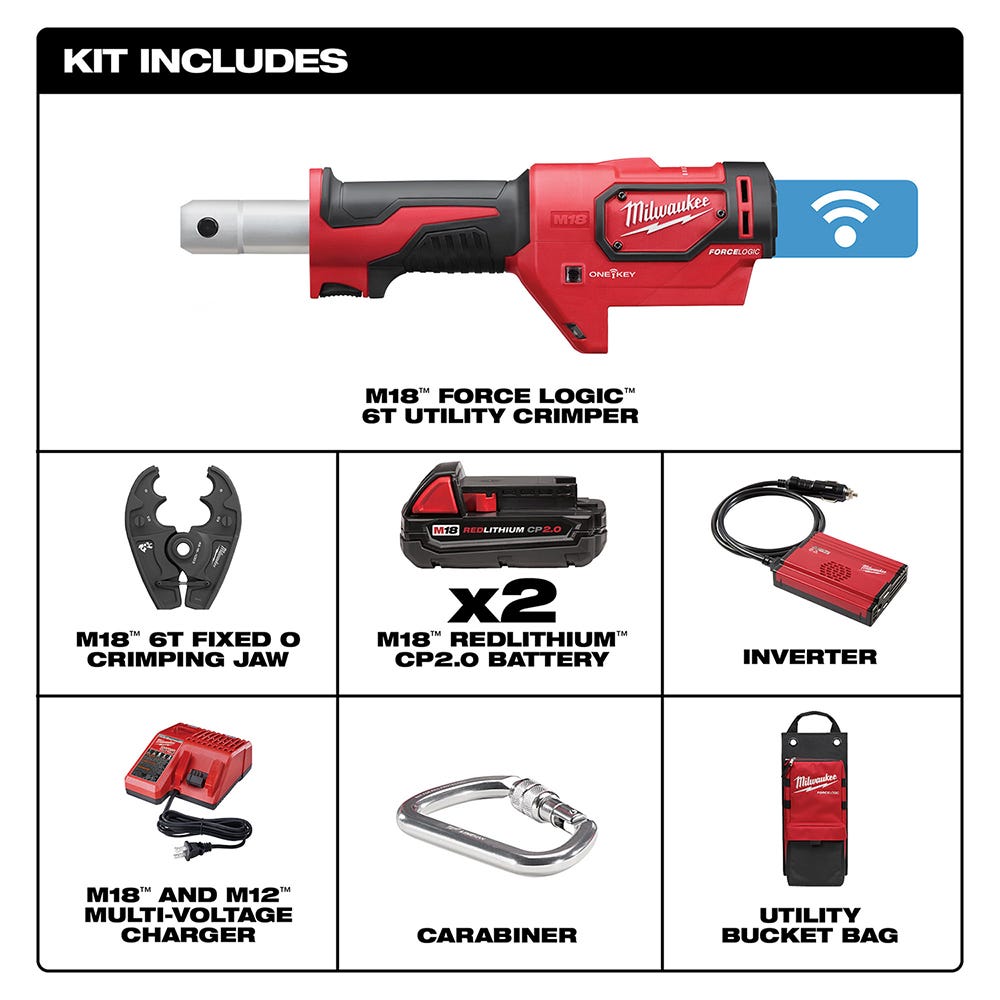 Milwaukee 2678-22O M18FORCE LOGIC 6T Utility Crimper Kit with D3 Grooves and Fixed O Die