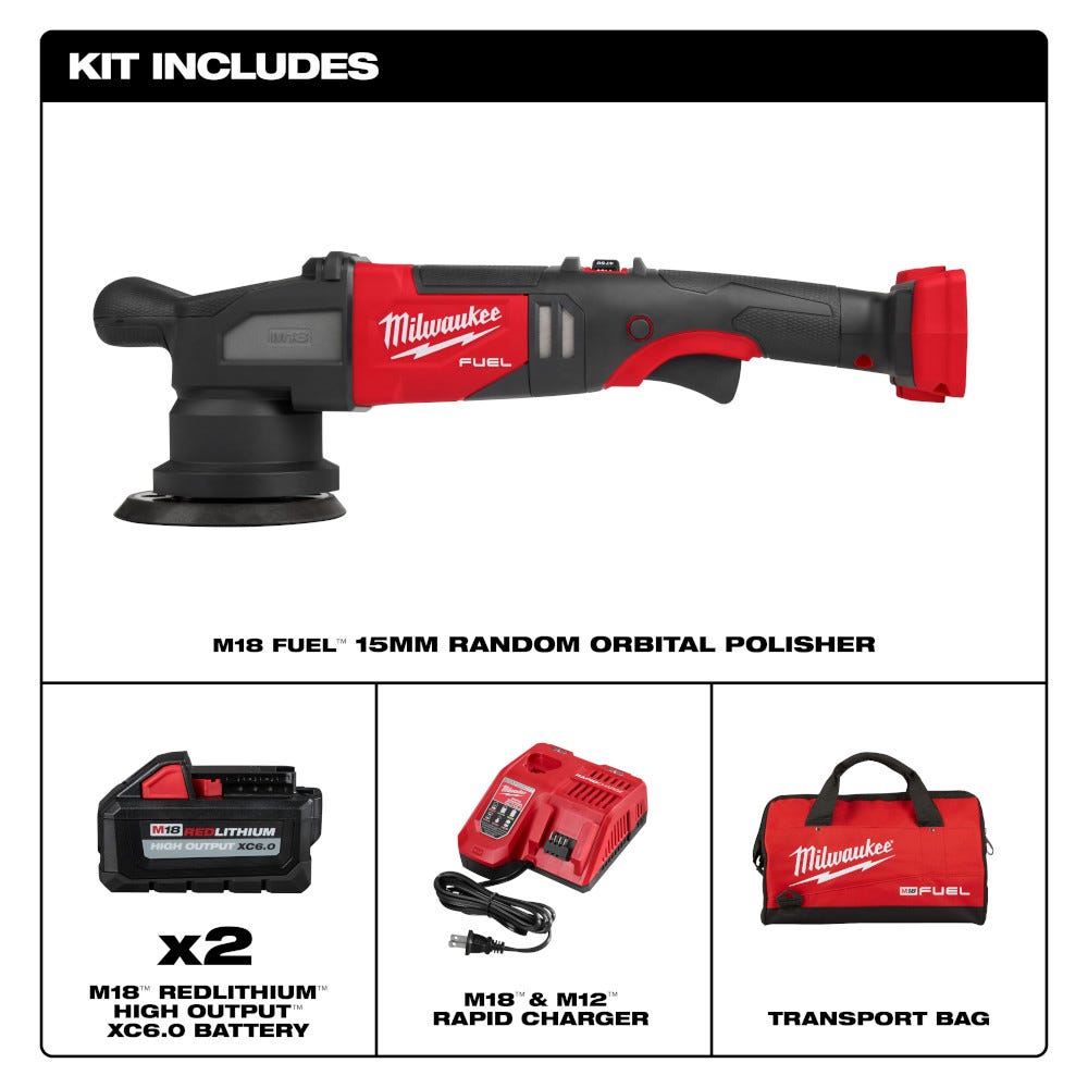Milwaukee 2684-22HD M18 FUEL 5-inch 15mm Random Orbital Polisher 6.0Ah Kit