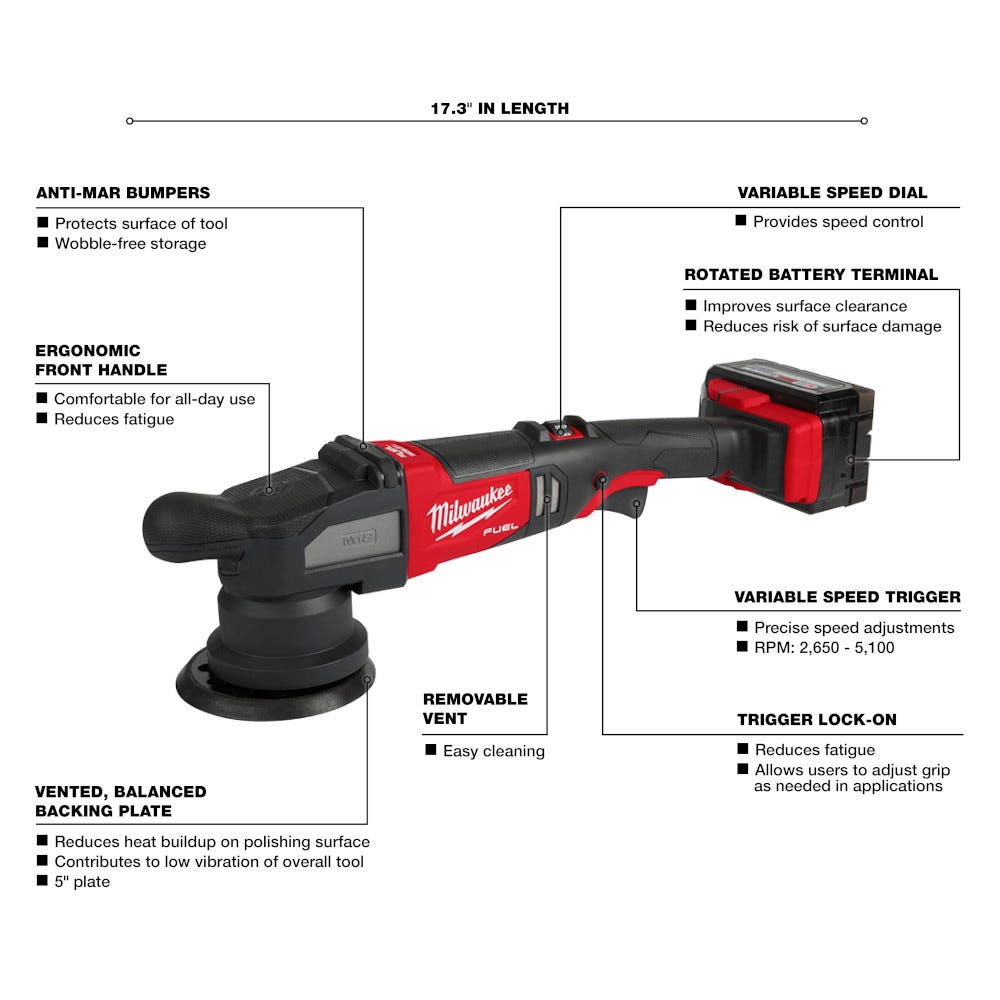 Milwaukee 2684-22HD M18 FUEL 5-inch 15mm Random Orbital Polisher 6.0Ah Kit