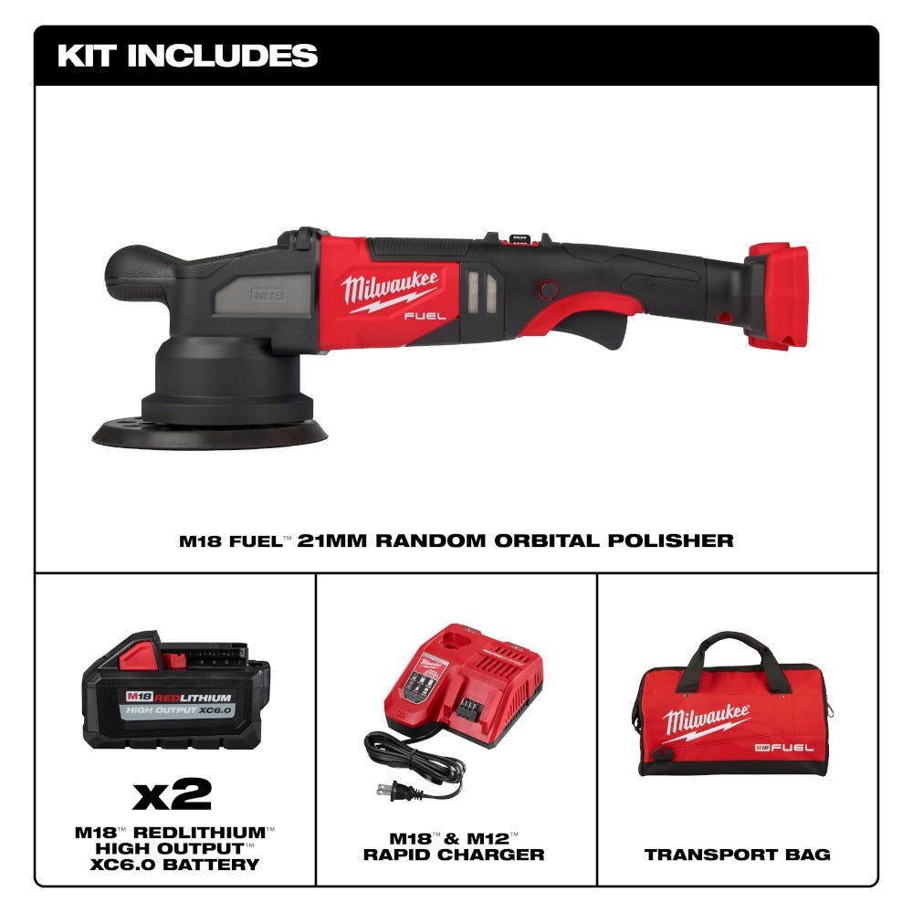 Milwaukee 2685-22HD M18 FUEL 6-inch 21mm Random Orbital Polisher 6.0Ah Kit