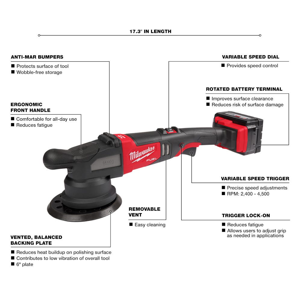 Milwaukee 2685-22HD M18 FUEL 6-inch 21mm Random Orbital Polisher 6.0Ah Kit
