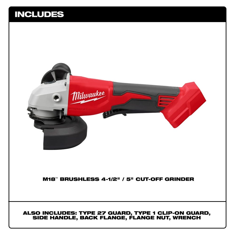 Milwaukee 2686-20 M18 Brushless 4-1/2" / 5" Cut-Off Grinder, Paddle Switch