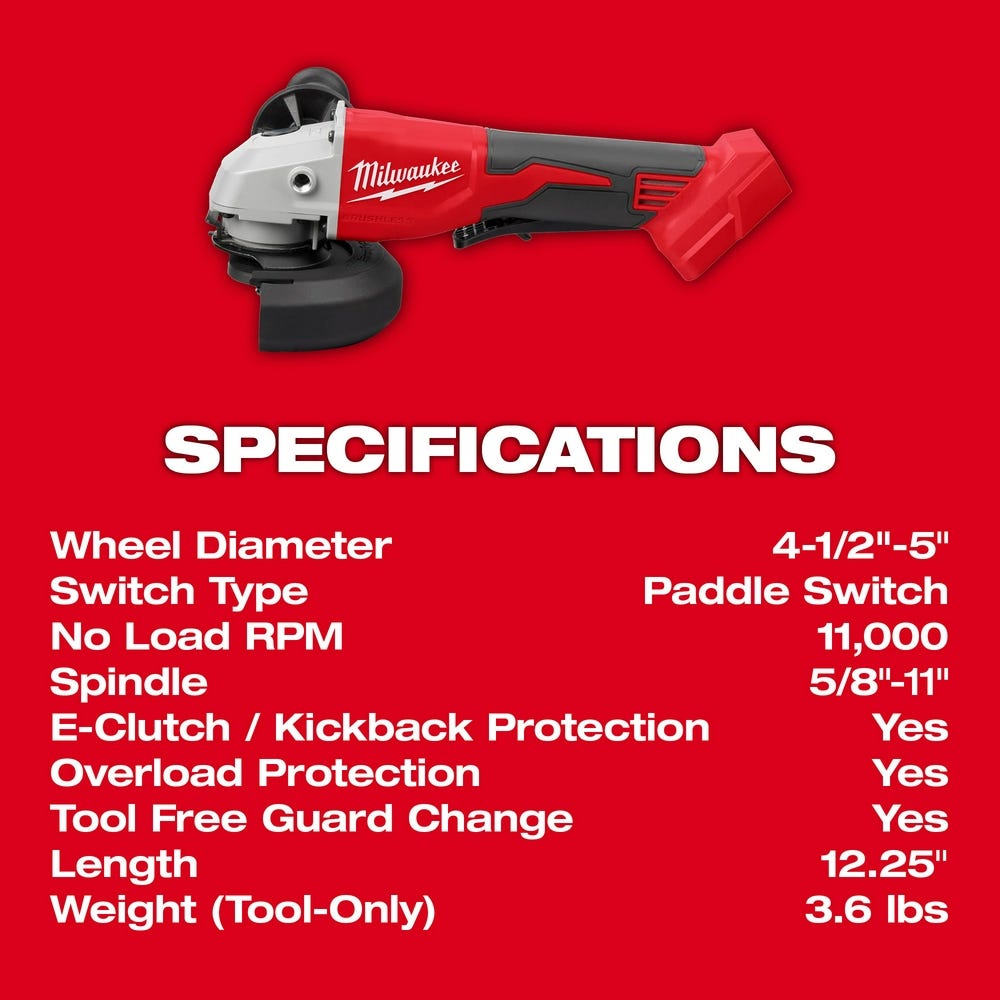 Milwaukee 2686-20 M18 Brushless 4-1/2" / 5" Cut-Off Grinder, Paddle Switch
