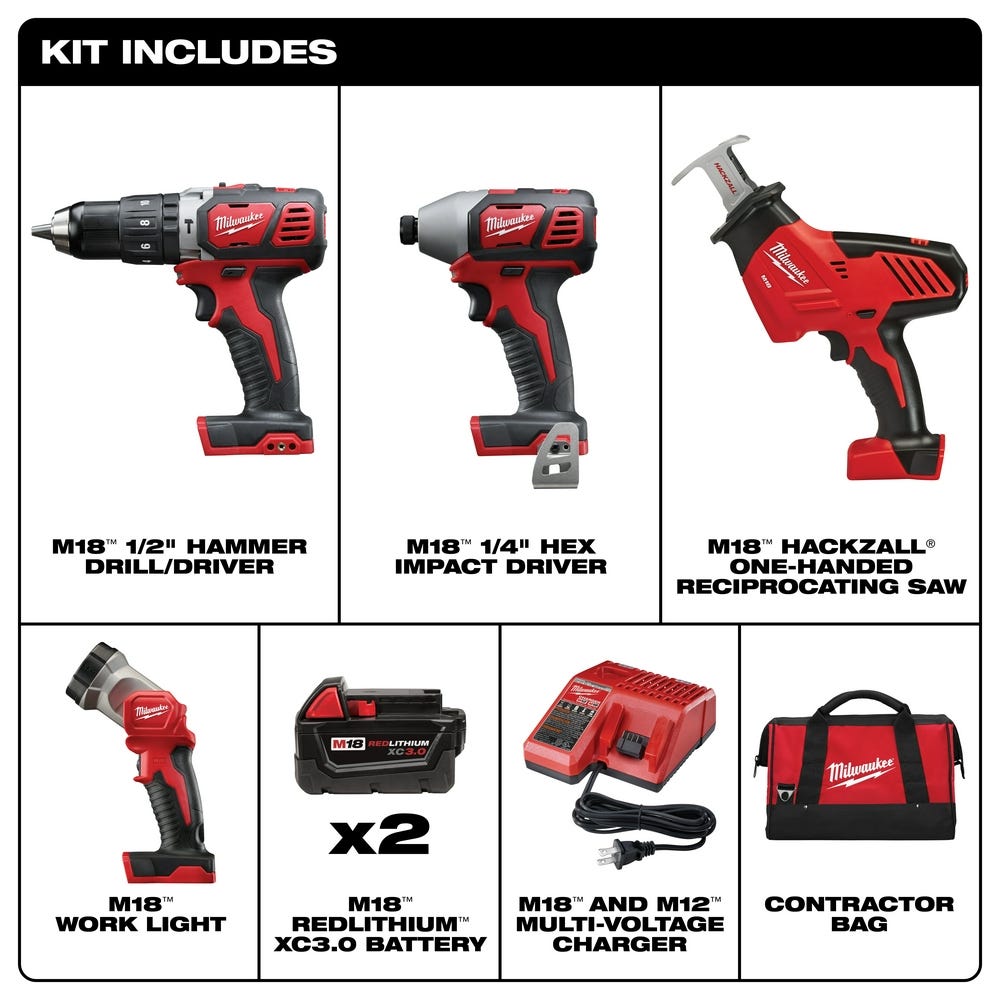 Milwaukee 2695-24 M18 Cordless 4-Tool Combo 3.0Ah Kit