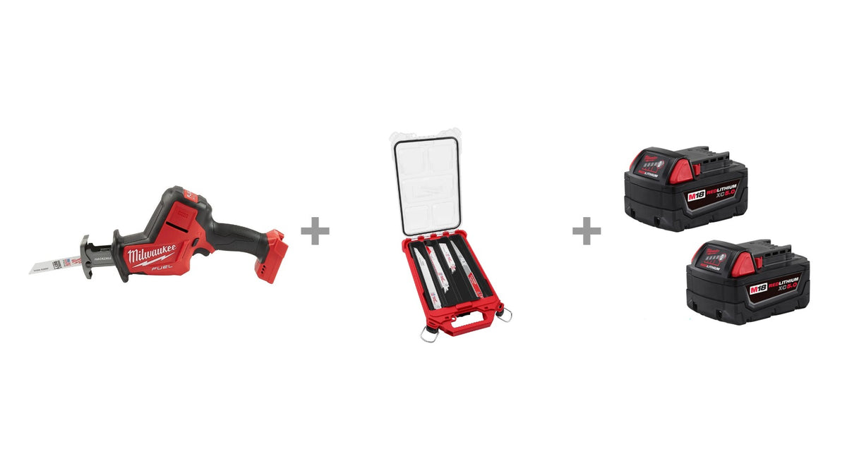 Milwaukee 2719-20 M18 FUEL Hackzall with 49-22-5641 15PC SAWZALL Blade PACKOUT Kit and 48-11-1852 XC 5.0Ah battery 2-pack
