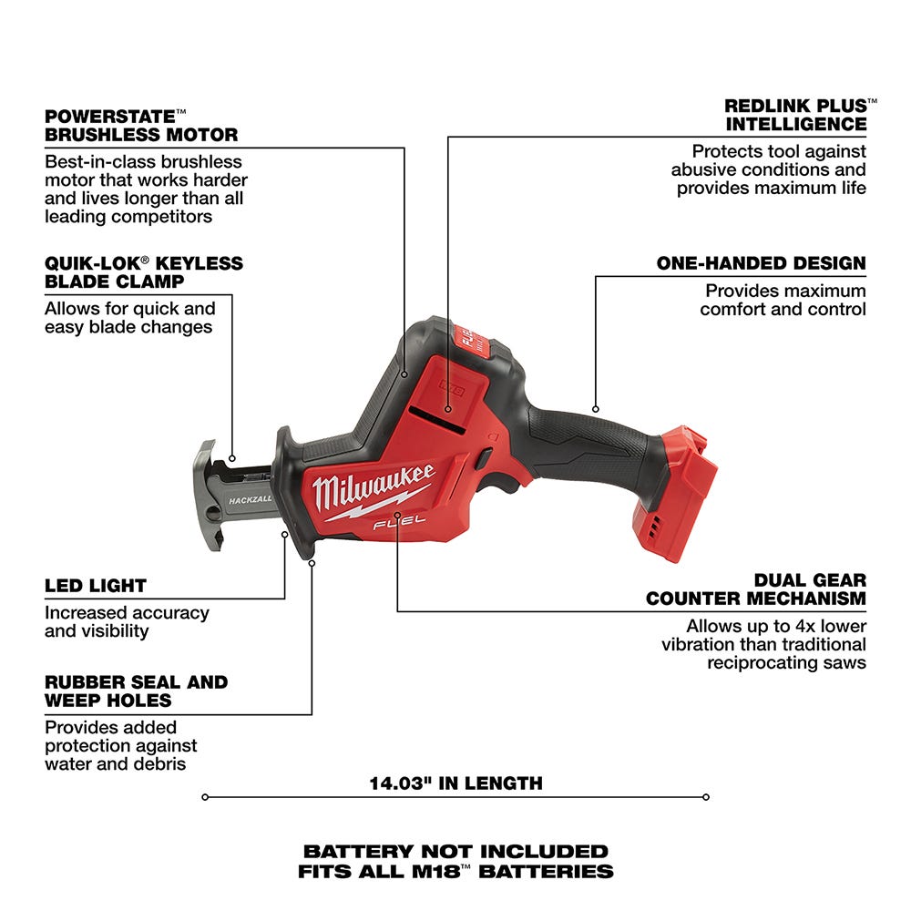 Milwaukee 2719-20 M18 FUEL Hackzall Recip Saw, Tool Only