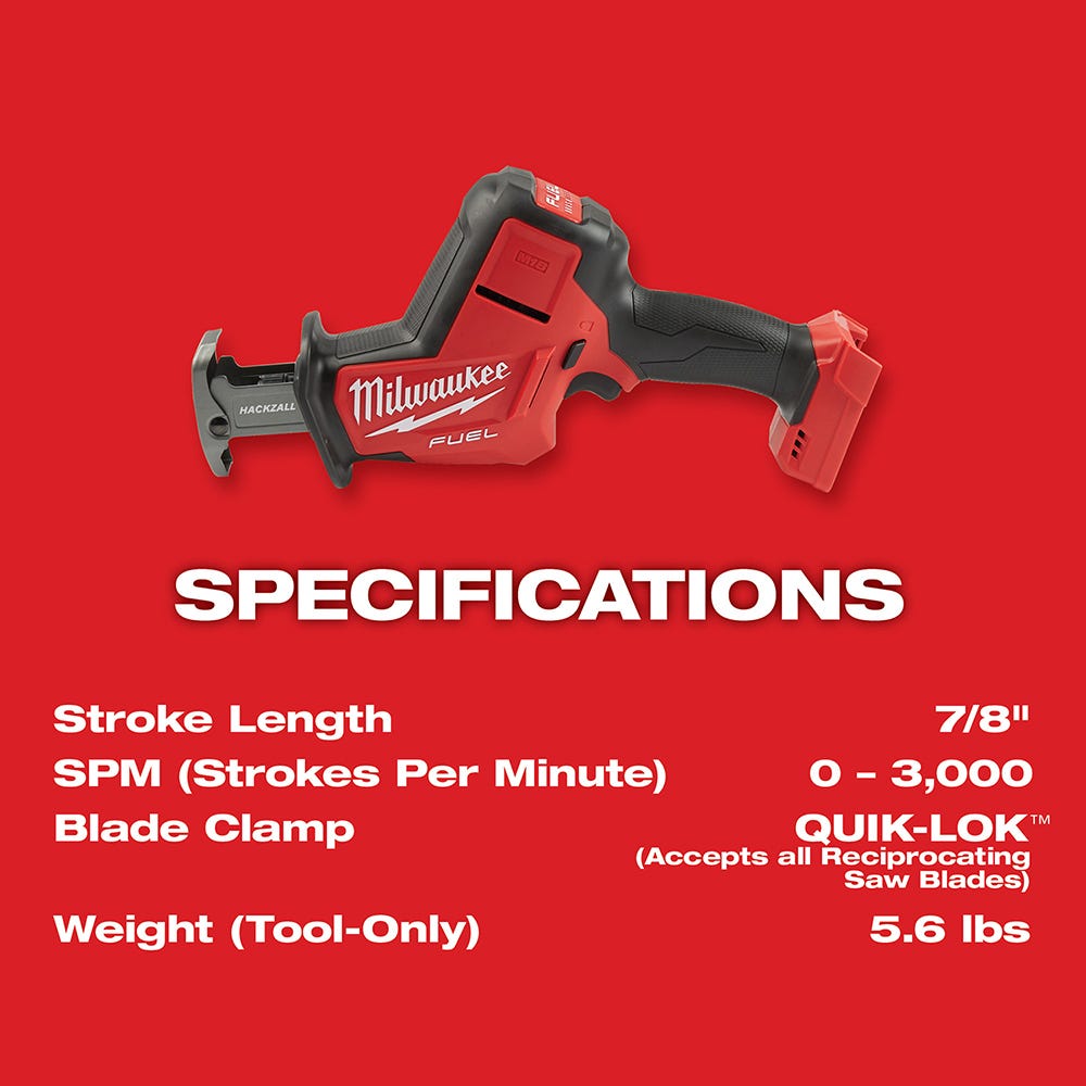 Milwaukee 2719-20 M18 FUEL Hackzall Recip Saw, Tool Only