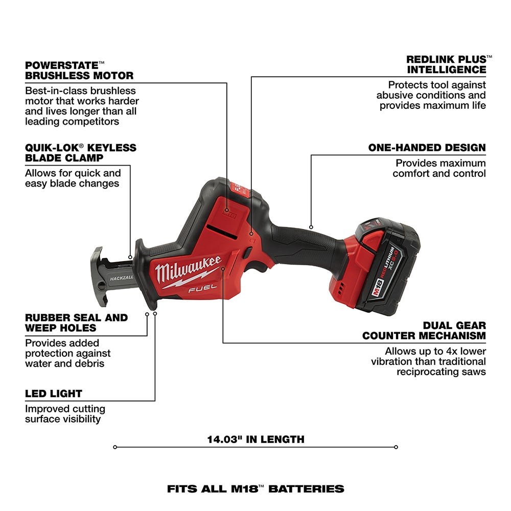Milwaukee 2719-21 M18 FUEL Hackzall Recip Saw 5.0Ah Kit