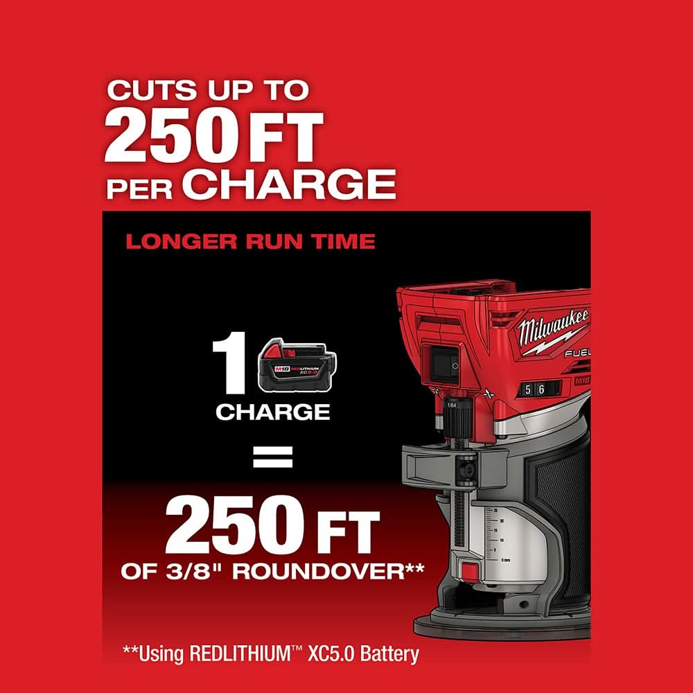 Milwaukee M18 FUEL Brushless Compact Router with M18 REDLITHIUM HIGH OUTPUT XC 6.0Ah Battery 2-Pack