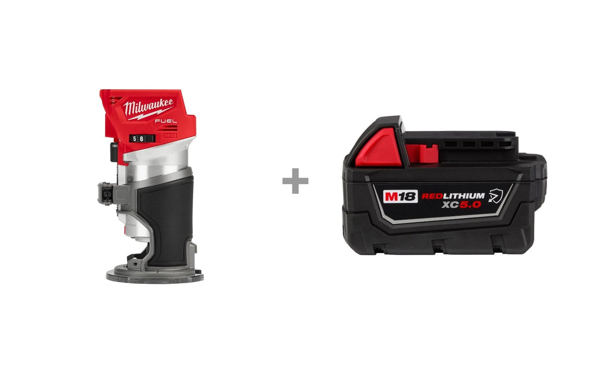 Milwaukee 2723-20 M18 FUEL Compact Router with 48-11-1850R M18 REDLITHIUM XC5.0 Resistant Battery bundle