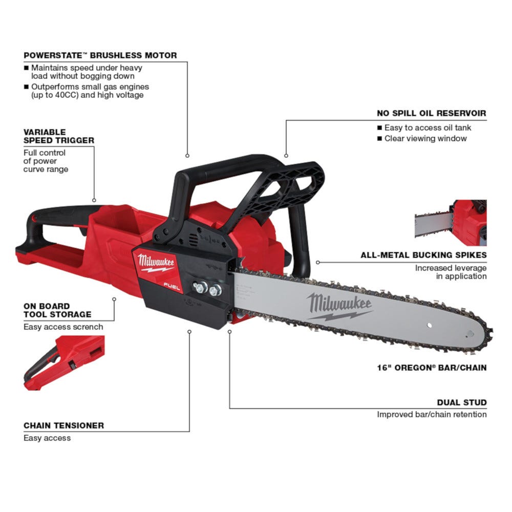 Milwaukee 2727-20 M18 FUEL 16" Chainsaw, Tool Only