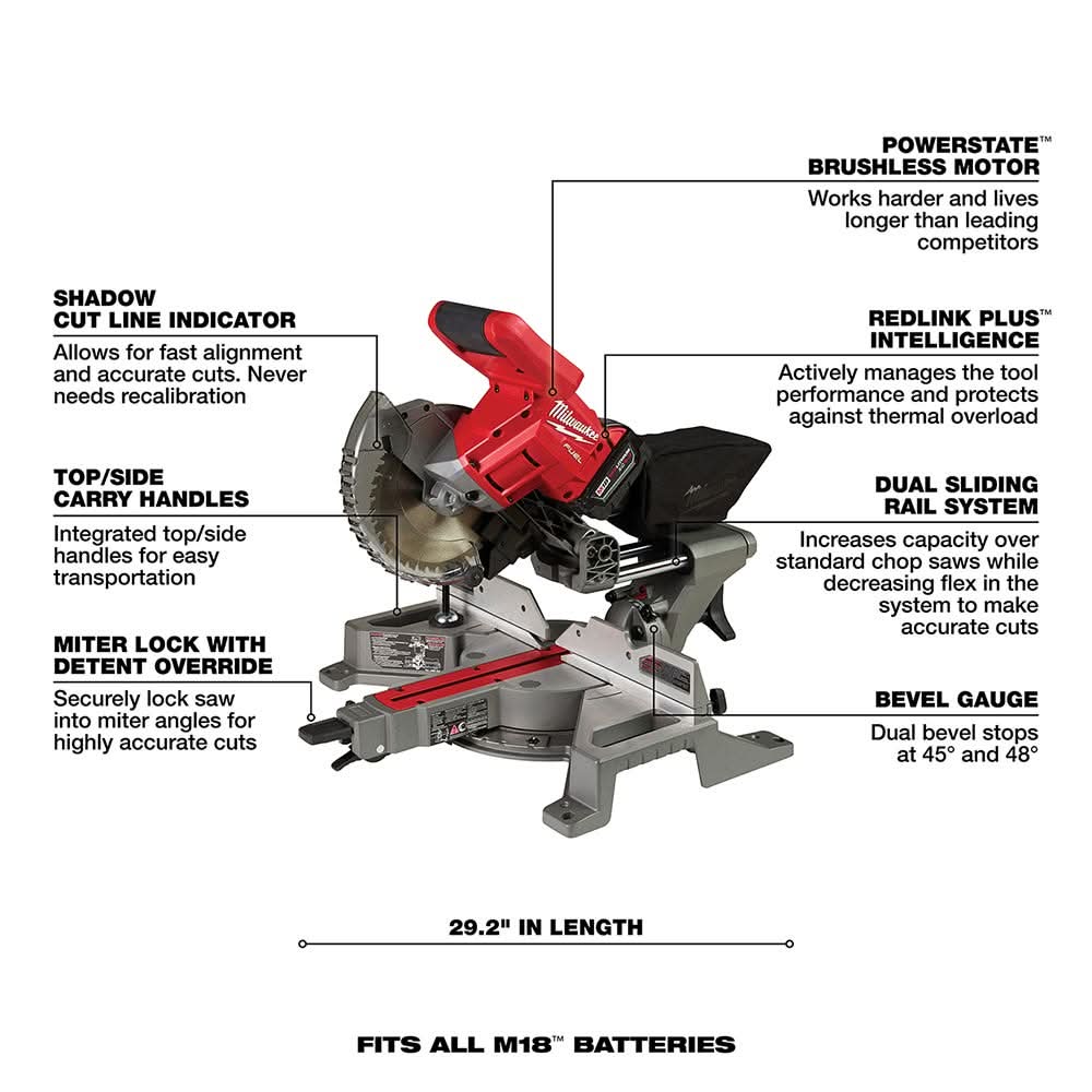 Milwaukee 2733-21 M18 FUEL 7-1/4 Dual Bevel Sliding Compound Miter