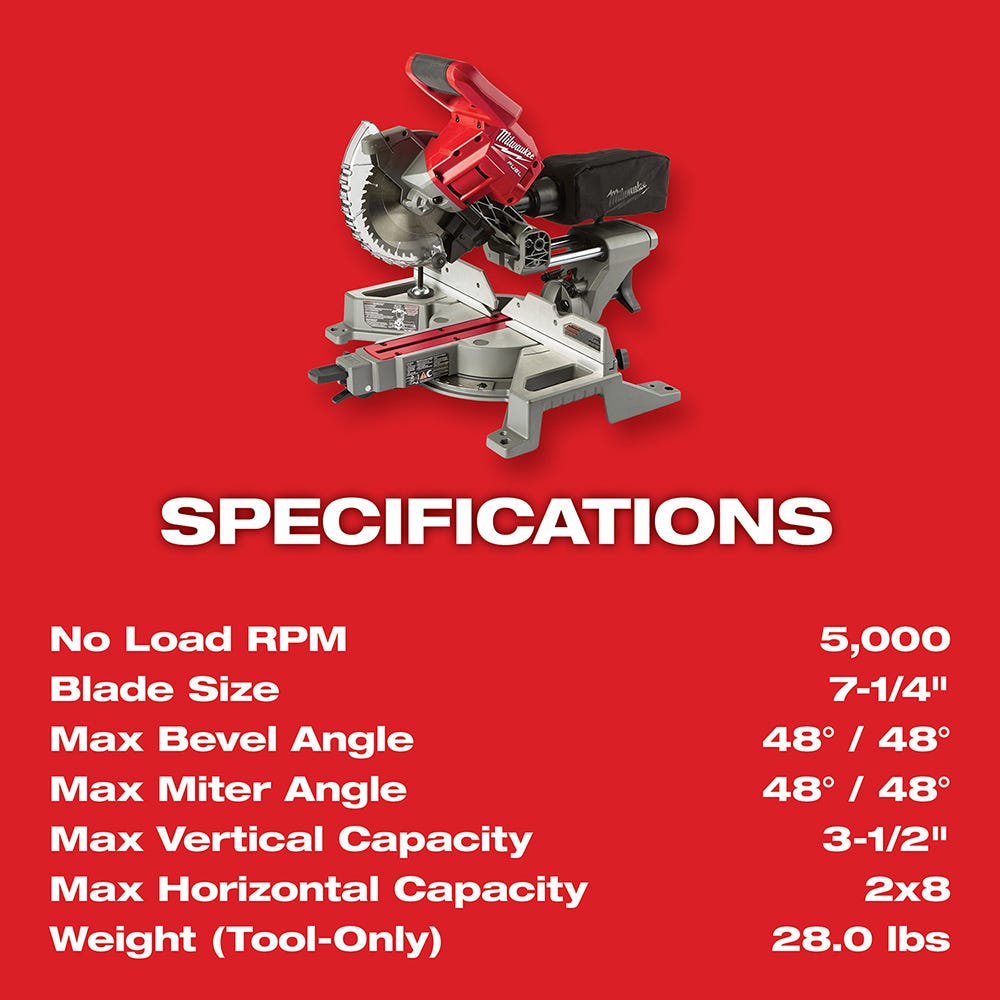 Milwaukee 2733-21 M18 FUEL 7-1/4 Dual Bevel Sliding Compound Miter Saw 5.0Ah Kit