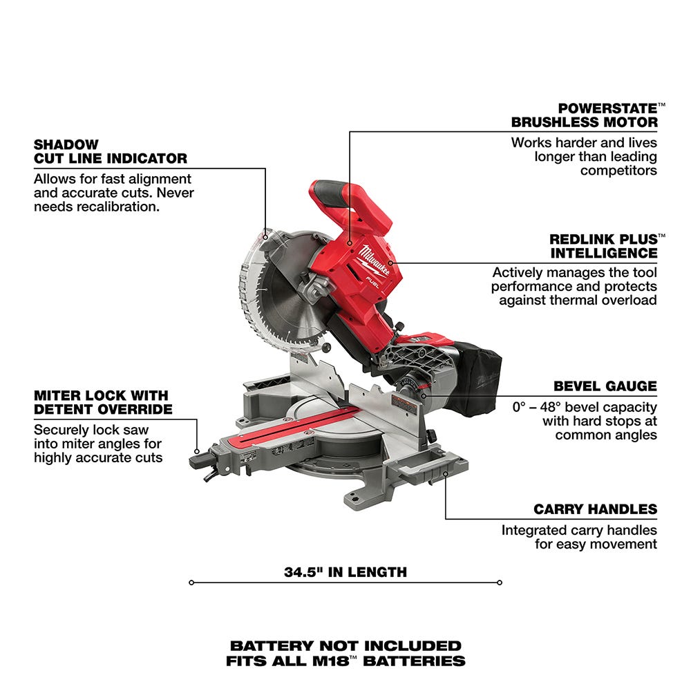 Milwaukee 2734-20 M18 10" Dual Bevel Sliding Compound Miter Saw